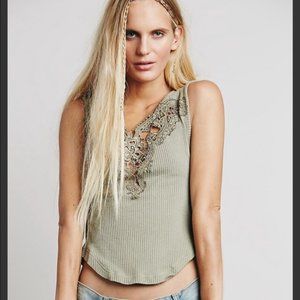 NEW Free People Olive Waffle Knit Crop Tank Top